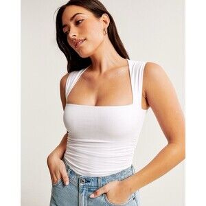 Abercrombie Ava White Ruched Bodysuit Size Small – Seamless Cotton Blend NWT
